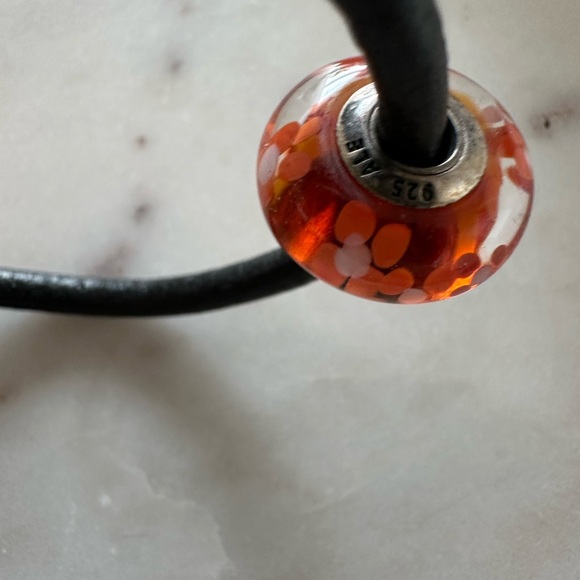 Retired Pandora Leather Bracelet Large Glass and Sterling Bead Charm ALE 925 - Picture 4 of 5